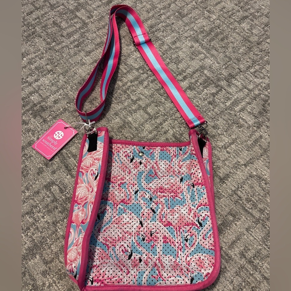 NWT Simply Southern Large Neoprene Pink/Blue Flamingo Crossbody - Picture 5 of 7